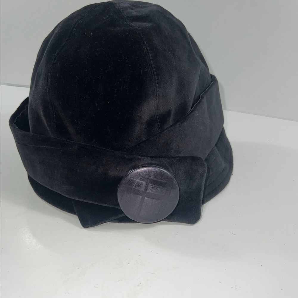 Burberry London Black Velvet Cloche Cap Nova Check Sash Button Decor Hat Small - Picture 4 of 5